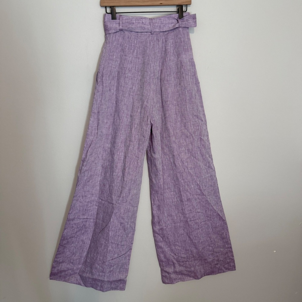 NWT Matthew Bruch Wide Leg pants belted linen lavender melange 2 minimalist boho - Picture 5 of 7